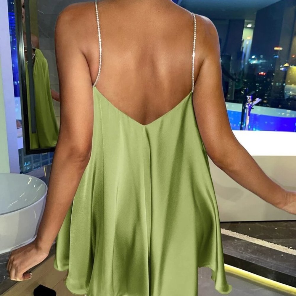 Rhinestone Strap Cami Mini Dress green - Picture 4 of 6